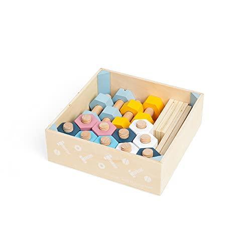 Bigjigs Toys FSC Certified Crate of Nuts and Bolts (20pc) - Eco-Friendly Nuts and Bolts Set for 3 Year Olds, Sustainable Construction Toys & Wooden Toy Tools - SHOP NO2CO2