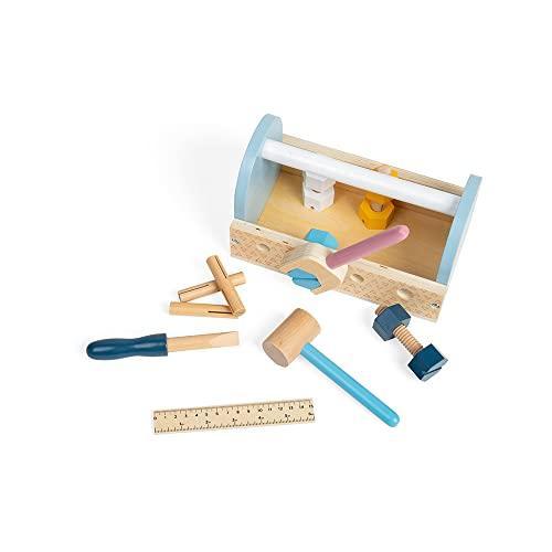 Bigjigs Toys FSC Certified My First Tool Box - 12pc Toddler Tool Set for 18+ Months, Eco-Friendly Construction Toys, Sustainable Wooden Toy Tool Set - SHOP NO2CO2