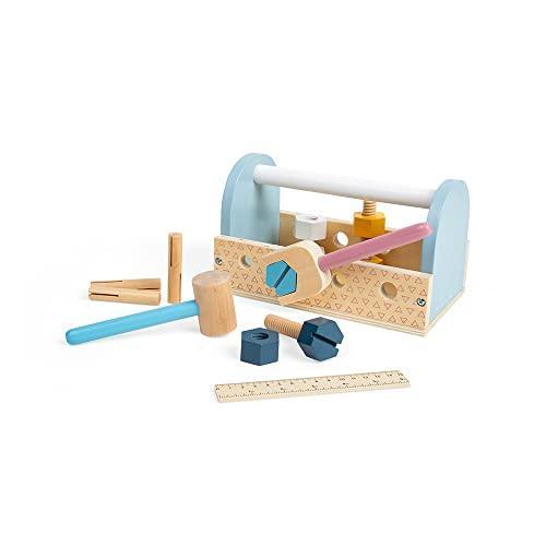 Bigjigs Toys FSC Certified My First Tool Box - 12pc Toddler Tool Set for 18+ Months, Eco-Friendly Construction Toys, Sustainable Wooden Toy Tool Set - SHOP NO2CO2