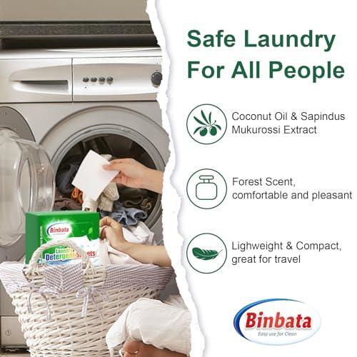 Binbata Laundry Detergent Sheets, Up To 128 Loads Hypoallergenic Eco-Friendly Forest Scent Laundry Sheets, Biodegradable Plastic Free Liquidless Laundry Sheets Detergent Suitable for Sensitive Skin - SHOP NO2CO2