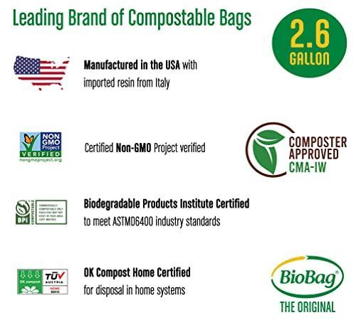 BioBag (USA), The Original Compostable Bag, 2.6 Gallon, 100 Total Count, 100% Certified Compostable Kitchen Food Scrap Bags, Kitchen Compost Bin Compatible - SHOP NO2CO2