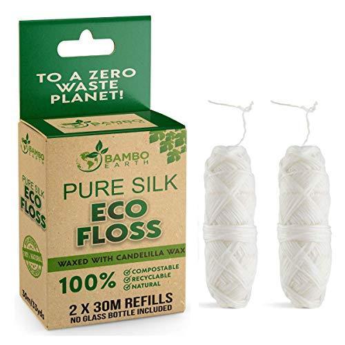 Biodegradable Mint Dental Tooth Lace Floss - 2X Refillable Flossers - 100% Organic Natural and Compostable Teeth Silk Spool - Waxed with Candelilla Wax & Eco-Friendly Zero Waste Packaging - SHOP NO2CO2