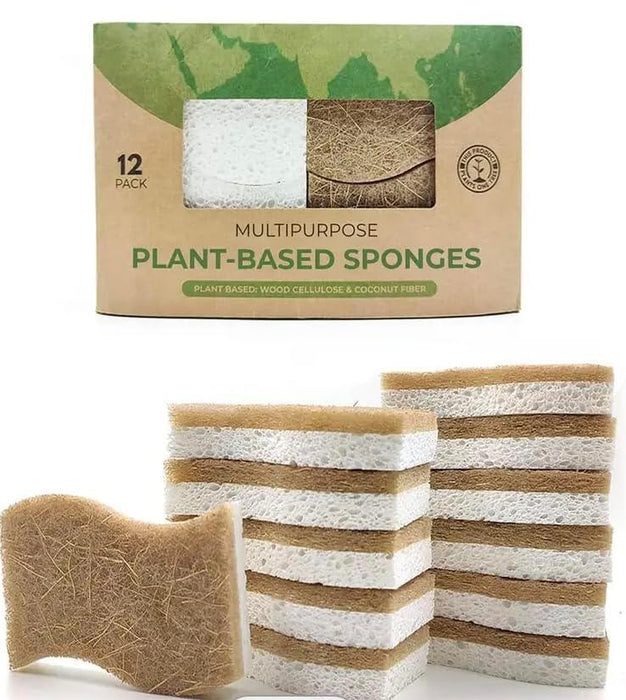 Biodegradable Natural Kitchen Sponge- Compostable Eco Friendly Scrubber Sponge for Dishes Pack of 12 - SHOP NO2CO2