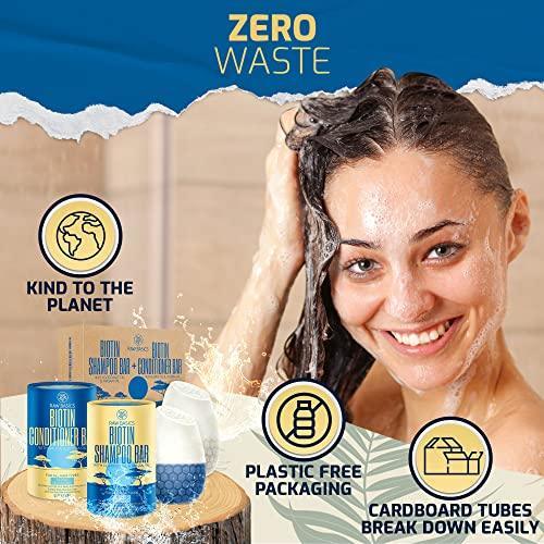 Biotin Shampoo Bars and Solid Conditioner Set - Zero Waste Natural Products and Sulfate Free Travel Size Toiletries - No Bottle - Hair Care for Women and Men - Volumizing and Thickening - SHOP NO2CO2