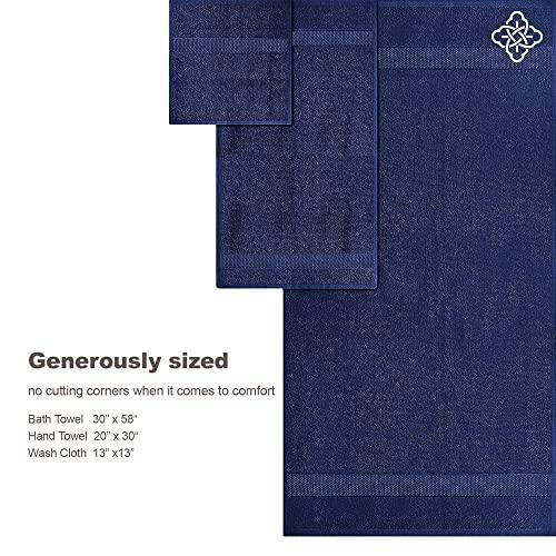 BIOWEAVES 100% Organic Cotton 6-Piece Luxury Bathroom Towels Set GOTS Certified 700 GSM, 2 Bath Towels, 2 Hand Towels & 2 Wash Cloths - Navy Blue - SHOP NO2CO2