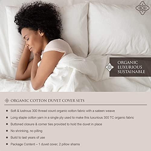 BIOWEAVES 100% Organic Cotton Full/Queen Duvet Cover Set, 3-Piece, 300 Thread Count Sateen Weave GOTS Certified Comforter Cover with Buttoned Closure and 2 Pillow Shams – Natural, 90x90 inches - SHOP NO2CO2