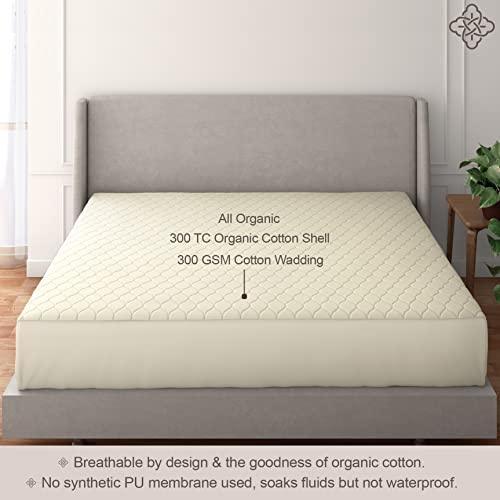 Bioweaves 100% Organic Cotton Mattress Pad Cover, GOTS Certified Quilted Fitted Mattress Protector with Soft Cotton Wadding - 20 Inch Deep Pocket, Queen - SHOP NO2CO2