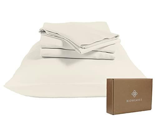 BIOWEAVES 100% Organic Cotton Sheets, 300 Thread Count 4-Piece GOTS Certified Bed Sheet Set Fits Mattress Upto 17" Deep Pocket, Soft & Silky Sateen Weave (Queen, Undyed Natural) - SHOP NO2CO2