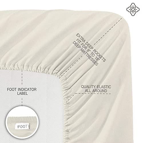 BIOWEAVES 100% Organic Cotton Sheets, 300 Thread Count 4-Piece GOTS Certified Bed Sheet Set Fits Mattress Upto 17" Deep Pocket, Soft & Silky Sateen Weave (Queen, Undyed Natural) - SHOP NO2CO2