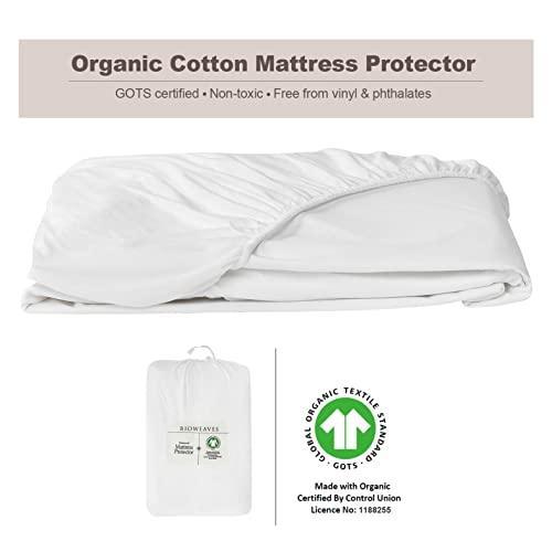 Bioweaves Organic Waterproof Mattress Protector – GOTS Certified Organic Cotton Mattress Cover Queen with Breathable Piqué Weave top Layer – 20 Inch Deep Pocket, White - SHOP NO2CO2