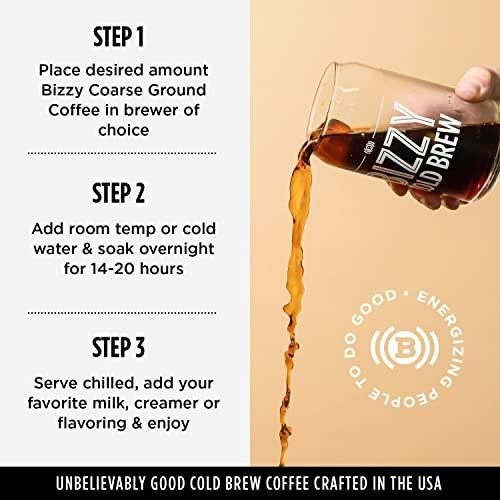 Bizzy Organic Cold Brew Coffee | Smooth & Sweet Blend | Coarse Ground Coffee | Micro Sifted | Specialty Grade | 100% Arabica | 1 LB - SHOP NO2CO2