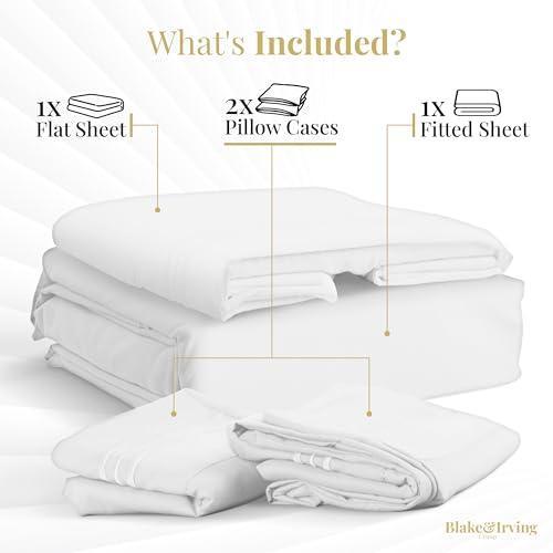 Blake & Irving Group Full Sheets Set- 4 Pcs, Breathable Cooling Sheets, Double Brushed, Wrinkle Resistant Deep Pocket Sheet, Bedding Sheets & Pillowcases - White - SHOP NO2CO2