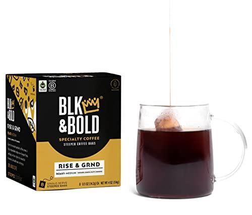 BLK & Bold Single Serve Coffee, Medium Roast, Notes of Savory Toffee, Nutty, Lemon, No Machine Needed - Just add Hot Water, Individual Coffee Packs, Freshly Ground in Small Batches, 8 Servings (Medium Roast) - SHOP NO2CO2