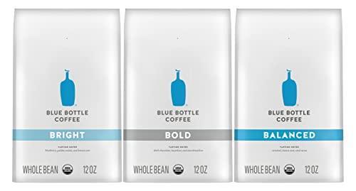 Blue Bottle Coffee Organic Whole Bean Coffee Variety Pack, 1 Bag Bright Blend Coffee, 1 Bag Bold Blend Coffee, 1 Bag Balanced Blend Coffee, 12-Ounce Bags (Pack of 3) - SHOP NO2CO2