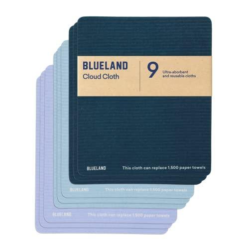 BLUELAND Cloud Cloth - 9 Pack of Swedish Dish Cloths - Reusable Ultra-Absorbent Natural Kitchen Sponge Towel, Made from All-Natural Cotton & Plant Cellulose - for Kitchen, Counters, & Washing Dishes - SHOP NO2CO2