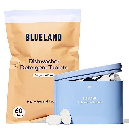 BLUELAND Dishwasher Detergent Tablet Starter Set - Unscented Plastic-Free & Eco Friendly Alternative to Liquid Pods or Sheets - Natural, Sustainable - 60 Washes - SHOP NO2CO2