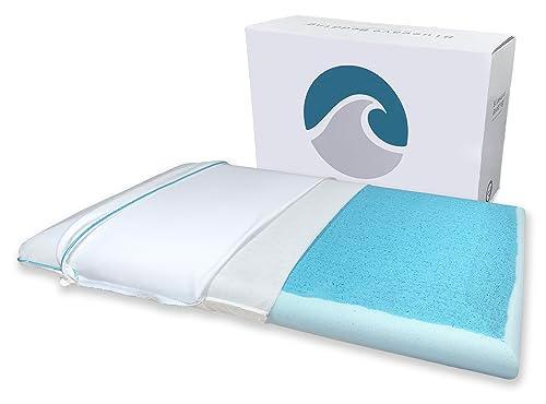 Bluewave Bedding Hyper Slim CarbonBlue Max Cool Gel Memory Foam Pillow for Stomach and Back Sleepers - Thin, Flat Design with Advanced Cooling (2.25-Inch Height, Standard Size) - SHOP NO2CO2