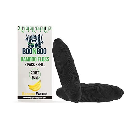 BOONBOO Dental Floss Refill | Bamboo Charcoal Woven Fiber | 2pcs of 100FT/30M - Total 200FT/60M (Banana) - SHOP NO2CO2