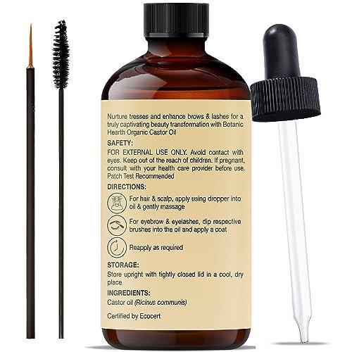 Botanic Hearth Castor Oil | USDA Certified Organic |100% Pure & Hexane Free | Cold Pressed | Growth for Eyelashes, Eyebrows, Hair | With Eyebrow & Eyelash Brush | 2fl oz - SHOP NO2CO2