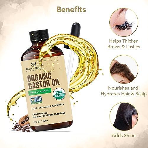 Botanic Hearth Castor Oil | USDA Certified Organic |100% Pure & Hexane Free | Cold Pressed | Growth for Eyelashes, Eyebrows, Hair | With Eyebrow & Eyelash Brush | 2fl oz - SHOP NO2CO2