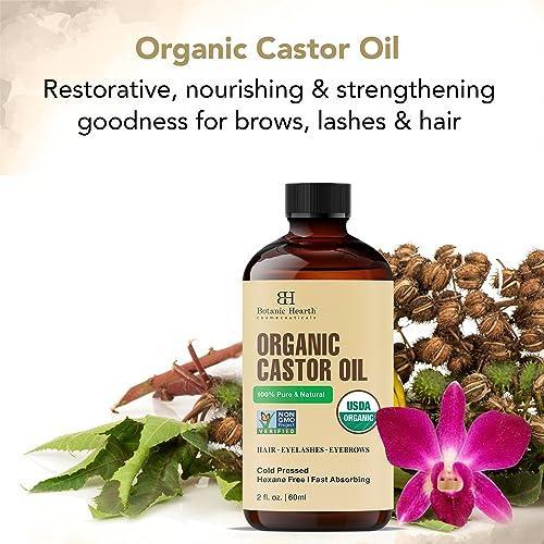 Botanic Hearth Castor Oil | USDA Certified Organic |100% Pure & Hexane Free | Cold Pressed | Growth for Eyelashes, Eyebrows, Hair | With Eyebrow & Eyelash Brush | 2fl oz - SHOP NO2CO2