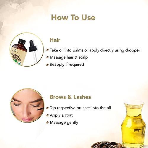 Botanic Hearth Castor Oil | USDA Certified Organic |100% Pure & Hexane Free | Cold Pressed | Growth for Eyelashes, Eyebrows, Hair | With Eyebrow & Eyelash Brush | 2fl oz - SHOP NO2CO2