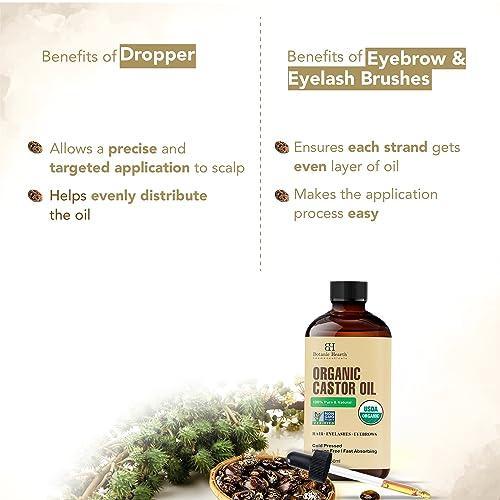 Botanic Hearth Castor Oil | USDA Certified Organic |100% Pure & Hexane Free | Cold Pressed | Growth for Eyelashes, Eyebrows, Hair | With Eyebrow & Eyelash Brush | 2fl oz - SHOP NO2CO2