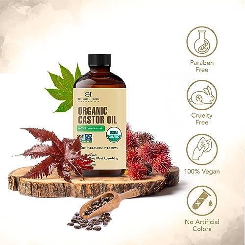 Botanic Hearth Castor Oil | USDA Certified Organic |100% Pure & Hexane Free | Cold Pressed | Growth for Eyelashes, Eyebrows, Hair | With Eyebrow & Eyelash Brush | 2fl oz - SHOP NO2CO2