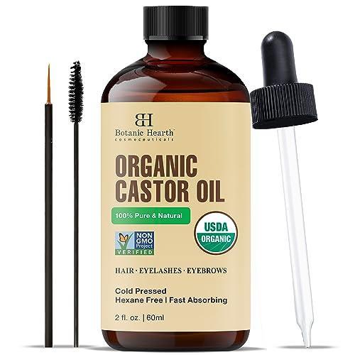 Botanic Hearth Castor Oil | USDA Certified Organic |100% Pure & Hexane Free | Cold Pressed | Growth for Eyelashes, Eyebrows, Hair | With Eyebrow & Eyelash Brush | 2fl oz - SHOP NO2CO2