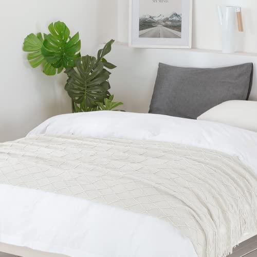 BOURINA Throw Blanket Knitted Throw Textured Solid Soft Sofa Couch Cover Decorative Knitted Blanket, 50" x 60" Beige - SHOP NO2CO2