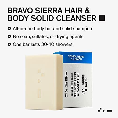 Bravo Sierra Body and Hair Mens Soap Bar, 3-Pack - All-In-One Shampoo & Soap for Face, Hair & Body - Tonka Bean & Lemon, 7 oz - Coconut, Shea Butter & Oat Flour for Soft Skin & Healthy Hair - SHOP NO2CO2