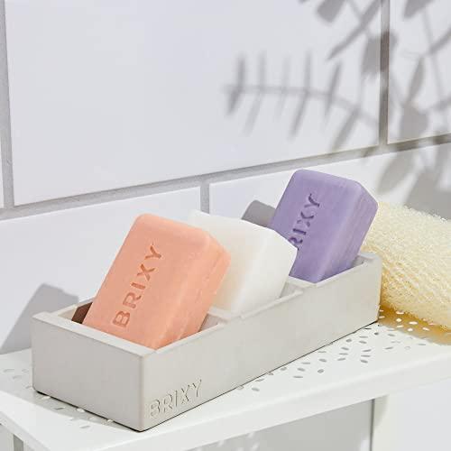 BRIXY Shower Bundle – 1 Bar Shampoo, 1 Bar Conditioner and 1 Bar Body Wash + The Bar Boat Designed to Hold All Three in A Modern Self Draining Soap Tray - SHOP NO2CO2