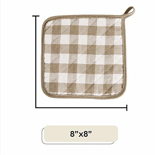 Buffalo Check Pot Holders, 2 Pack, Taupe - 8" x 18" - Quilted Trivet Pot Holders are Heat Resistant, Machine Washable & Stain Repellant - Non-Slip for Pots & Pans by Achim Home Decor - SHOP NO2CO2