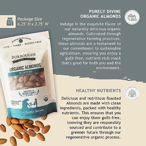 Burroughs Family Farms Delectable Regenerative Organic Roasted Almond | Gluten-Free, Non-GMO Paleo Keto Almonds Bursting with Healthy Nutrients | High in Protein and Nutrient Density Compared to other Almonds | 4 oz (Pack of 1) - SHOP NO2CO2