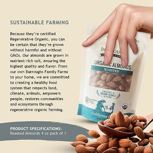 Burroughs Family Farms Delectable Regenerative Organic Roasted Almond | Gluten-Free, Non-GMO Paleo Keto Almonds Bursting with Healthy Nutrients | High in Protein and Nutrient Density Compared to other Almonds | 4 oz (Pack of 1) - SHOP NO2CO2