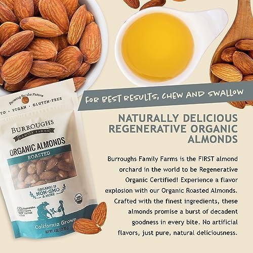 Burroughs Family Farms Delectable Regenerative Organic Roasted Almond | Gluten-Free, Non-GMO Paleo Keto Almonds Bursting with Healthy Nutrients | High in Protein and Nutrient Density Compared to other Almonds | 4 oz (Pack of 1) - SHOP NO2CO2