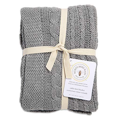 Burt's Bees Baby - Cable Knit Blanket, Baby Nursery & Stroller Blanket, 100% Organic Cotton, 30" x 40" (Heather Grey), 1 Count (Pack of 1) - SHOP NO2CO2