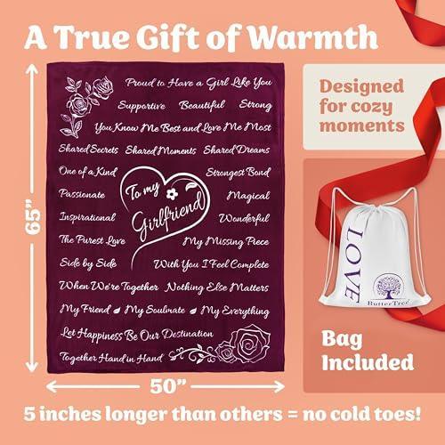 ButterTree Gifts for Girlfriend, Romantic Gifts for Her, to My Girlfriend Christmas Gift Ideas, Birthday Gifts for Girlfriend, Girlfriend Gifts, Throw Blanket 65” x 50” (Merlot Red) - SHOP NO2CO2