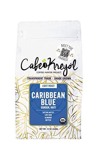 Cafe Kreyol Organic Caribbean Blue | 12 oz - Haitian Blue Light Roast Whole Bean Coffee - SHOP NO2CO2