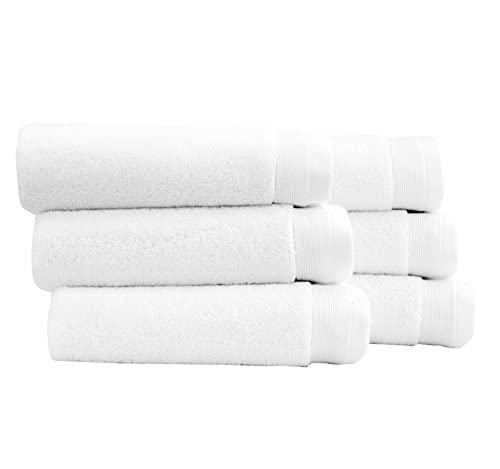 California Design Den Luxury 100% Cotton Hand Towels - Pack of 6, Extra Soft & Fluffy, Quick Dry & Highly Absorbent, Hotel Quality Towel Set for Gym, Salon, Spa & Home Care, White- 16" x 28" - SHOP NO2CO2