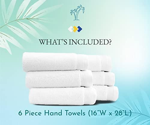 California Design Den Luxury 100% Cotton Hand Towels - Pack of 6, Extra Soft & Fluffy, Quick Dry & Highly Absorbent, Hotel Quality Towel Set for Gym, Salon, Spa & Home Care, White- 16" x 28" - SHOP NO2CO2