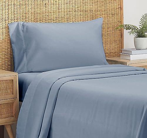 California Design Den Twin Sheets Set, 100% Organic Cotton Sheets - GOTS Certified, Percale Sheets - Soft, Crisp & Cooling Sheets, Deep Pockets, 3 Pc Twin Percale Cotton Sheets, Blue Hydrangea Sheets - SHOP NO2CO2