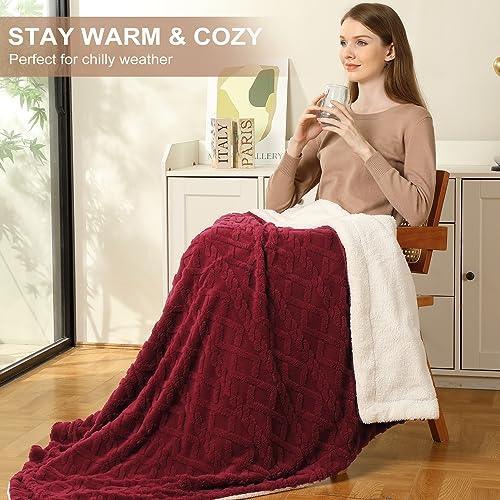 CAROMIO Heated Throw Blanket - Thick Tufted Sherpa Electric Blanket Throw with 6 Heating Levels and 8 Time Settings, UL Certified Machine Washable Fast Heating Blanket Throw 50"×60", Red - SHOP NO2CO2