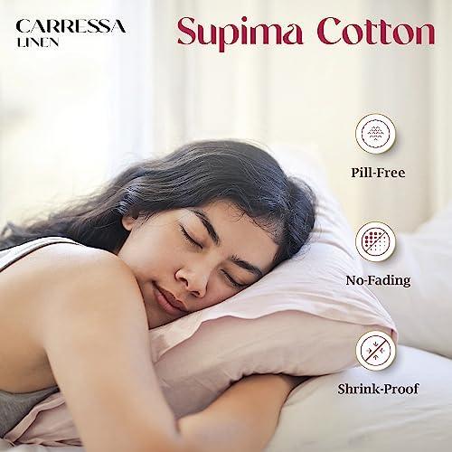 Carressa Linen 5Star Hotel Quality 1200 Thread Count Cotton Stripe Sheets for King Size Bed, 4 Pc Hotel White Premium USA Supima Cotton Sateen Weave with Elasticized Deep Pocket - SHOP NO2CO2