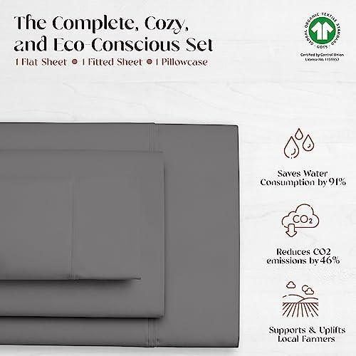 Carressa Linen Organic Cotton Dark Grey Twinsheets Set, Organic Cotton Long Staple Sateen Weave Ultra Soft Best Bedding Sheets for Bed, Breathable, GOTS Certified, Fits Mattress Upto 17 in Deep - SHOP NO2CO2