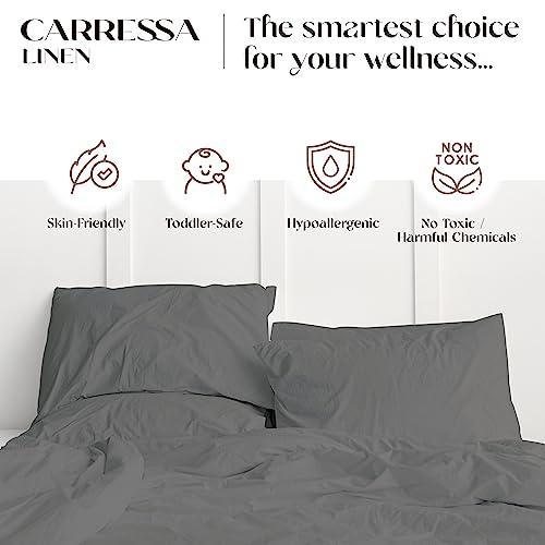 Carressa Linen Organic Cotton Dark Grey Twinsheets Set, Organic Cotton Long Staple Sateen Weave Ultra Soft Best Bedding Sheets for Bed, Breathable, GOTS Certified, Fits Mattress Upto 17 in Deep - SHOP NO2CO2