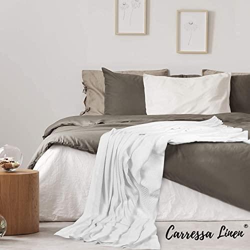 Carressa Linen Pure Cotton, Luxury Queen Size Soft Sage Blanket Herringbone Pattern, Lightweight, Soft & Cozy Premium Fall Throw Blanket for All Seasons, 350GSM & 106X92 with Free Cotton Pouch - SHOP NO2CO2