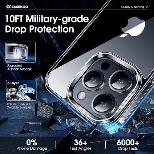 CASEKOO for iPhone 15 Pro Max Case Crystal Clear, [Never Yellow Technology] [10FT Mil-Grade Protection] Transparent Slim Cover Women Men iPhone 15 ProMax Case 6.7'' 2023, Clear - SHOP NO2CO2