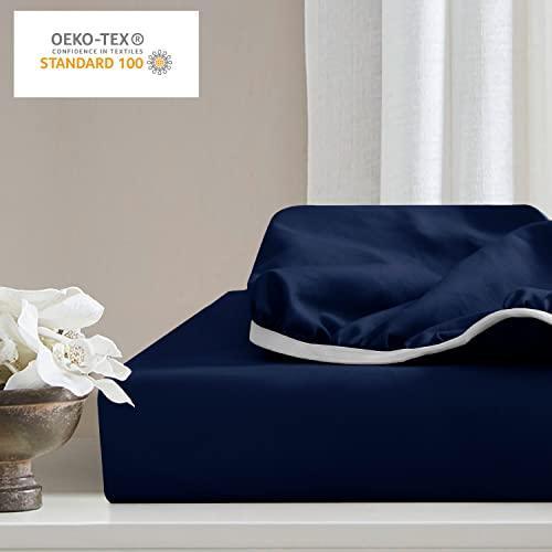 Cathay Home Luxury Wrinkle And Fade Resistant Double Brushed Ultra Soft Microfiber 14-inch Standard Pocket Single Fitted Sheet, Navy Blue, Queen - SHOP NO2CO2