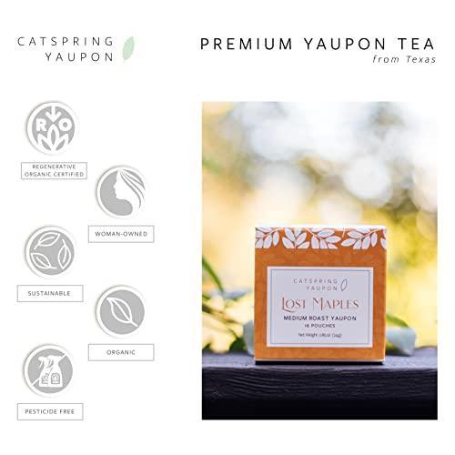 CatSpring Yaupon Lost Maples Medium Yaupon Tea, Naturally Caffeinated and Sustainable Tea. Texas tea and made in the USA, 16 Bags per Tea Box - SHOP NO2CO2